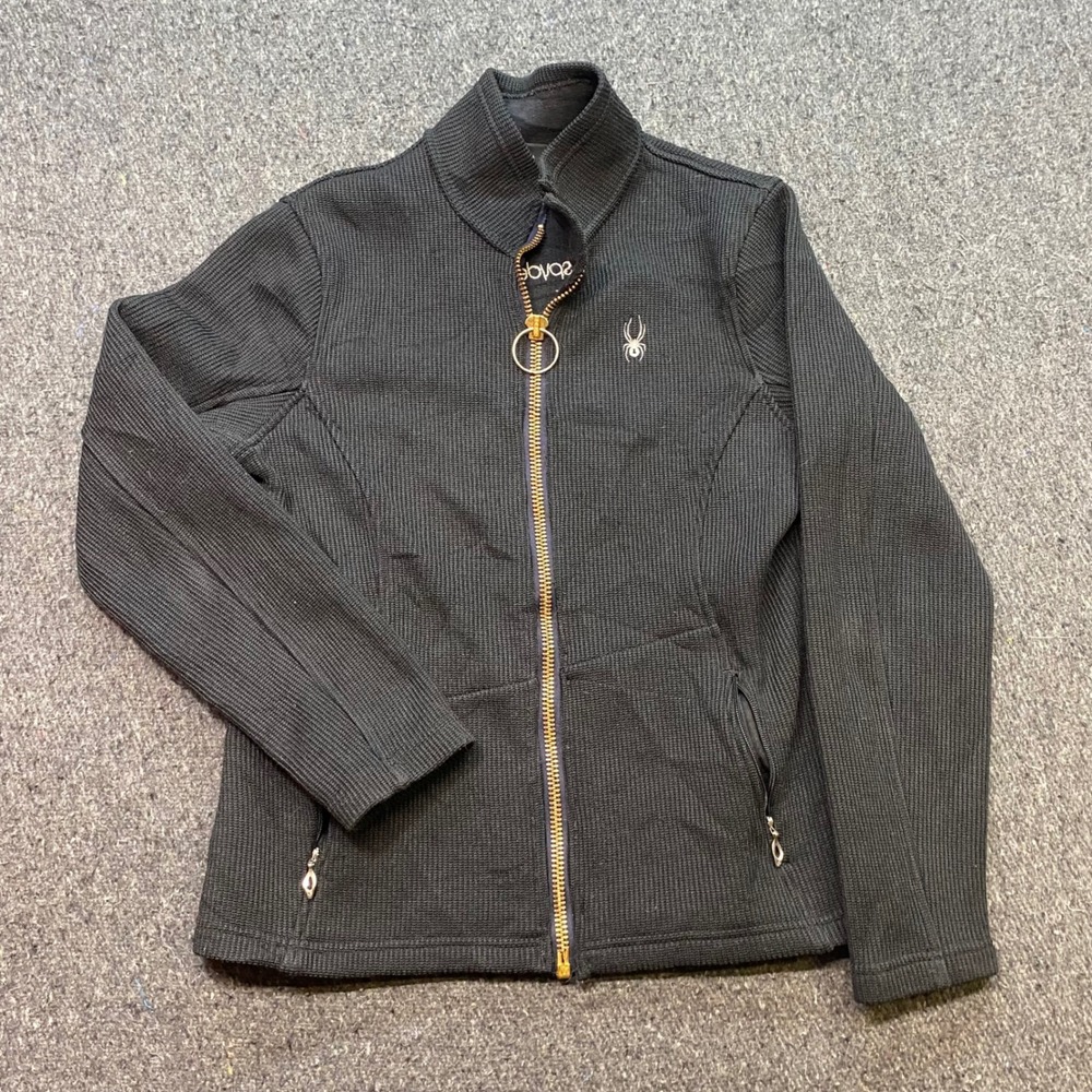 Spyder Core Sweater Sz L Women Black Gorpcore Full Zip Fleece Jacket Gold Zipper